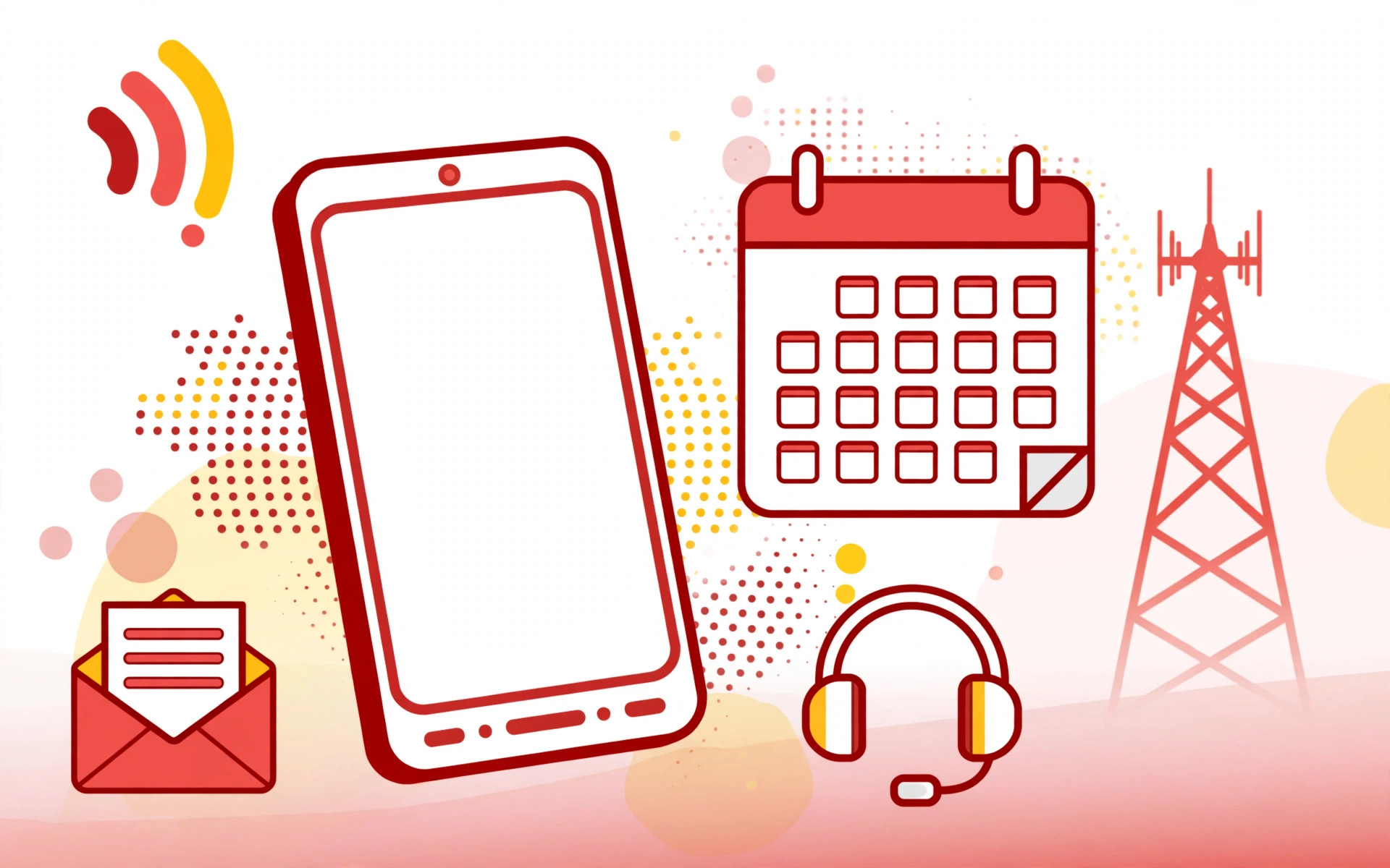 Illustration of a smartphone next to a weekly calendar with call, data and SMS icons in red