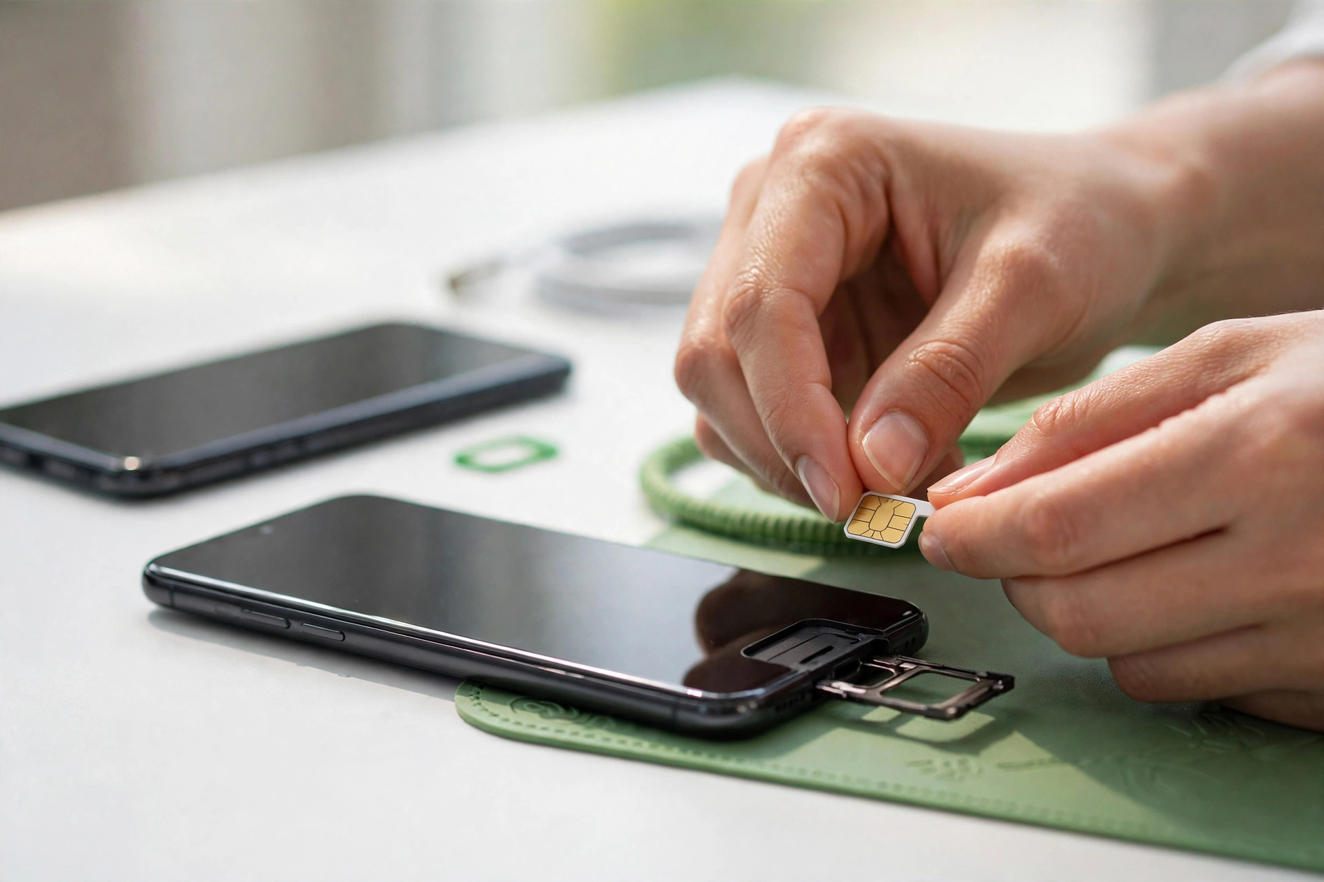 Hands inserting a SIM card into a smartphone during a mobile number portability switch between Pakistani networks