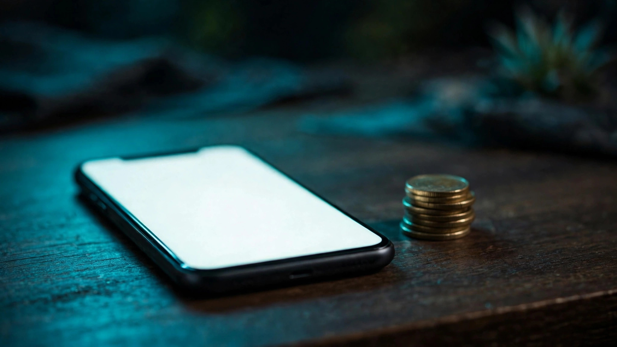 Smartphone with a glowing screen next to a stack of coins, illustrating checking a Zong prepaid balance